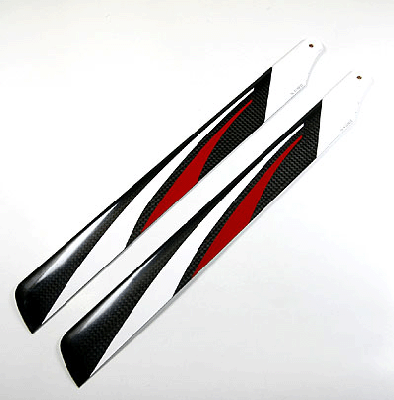 430mm Carbon Fiber Main Blades for 500 Class Electric Helicopters (White W/Black strip)