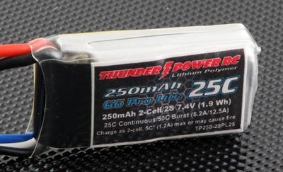 250mAh 2S 7.4V 25C LiPo Battery w/ JST