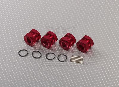 Red Anodised Aluminum 1/8 Wheel Adaptors with Wheel Stopper Nuts (17mm Hex - 4pc)