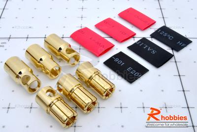 8.0mm Gold Connectors &amp; Shrink Plastic Tubes Set (3 Pairs)