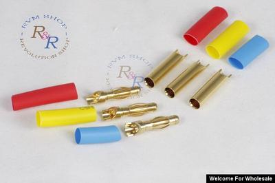 4mm Gold Connectors &amp; Shrink Plastic Tubes Set (3 Pairs)