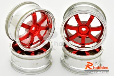 1/10 RC Car 6 Spoke 26mm Metallic Plate Chrome Wheel (4pcs) - Red
