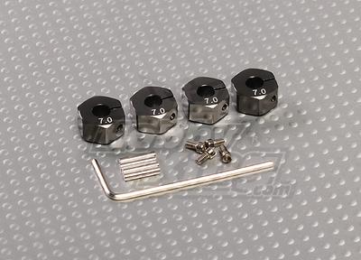 Titanium Color Aluminum Wheel Adaptors with Lock Screws - 7mm (12mm Hex)