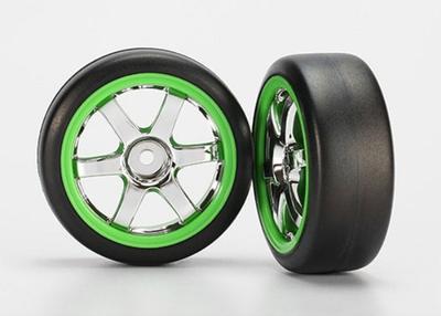 Traxxas Tires/Wheels Assembled Volk Racing TE37 Chrome/Green (2) TRA7375