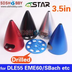6star 3.5in/89mm Pointed Aluminum Alloy Spinner with Drilled &CNC Anodized Process for DLE30 EME55 / Sbach Airplane etc