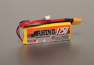 Rhino 1250mAh 2S 7.4v 30C Lipoly Pack