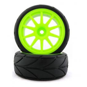 Wheels Set For 1/10 Racing Car With Green   Hub Rim (2pcs)