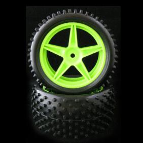 HSP Front Wheels Set 66007 (including Tires and Green Hub/Wheel Rim-2pcs) for 1/10 Buggy Car