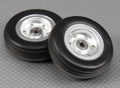 Scale Jet/Warbird Alloy Wheel 70mm w/Grooved Rubber Tire/Ballraced (2pc)