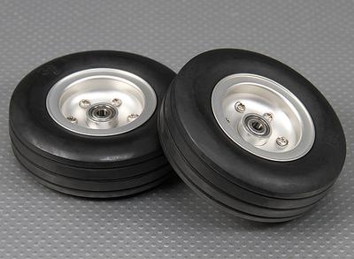 Scale Jet/Warbird Alloy Wheel 90mm w/Grooved Rubber Tire/Ballraced (2pc)