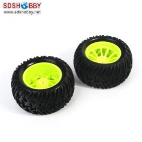 Wheels Set For 1/10 Truck With Green  Hub Rim  (2pcs)