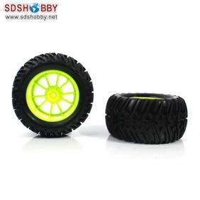 Wheels Set For 1/10 Truck With Green  Hub Rim  (2pcs)