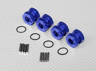 Blue Anodised Aluminum 1/8 Wheel Adaptors with Wheel Stopper Nuts (17mm Hex - 4pc)