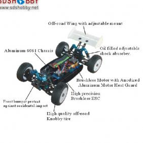 HSP 1/8 Scale Brushless Electric Off-road Buggy RTR (Model NO.: 94060) with 2.4G Radio, 4WD System and 7.2V 3000mAh Battery