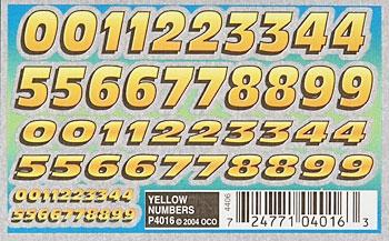 PineCar Yellow Numbers Dry Transfer PINP4016