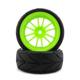 Wheels Set For 1/10 Racing Car With  Green  Hub Rim (2pcs)