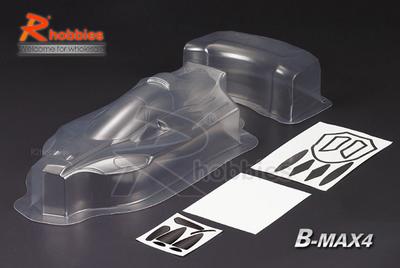 1/10 RC Off-Road Car B-MAX4 Buggy PC Transparent 140mm Body with Light Box, Rear Spoiler &amp; Decal