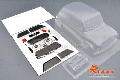 1/10 Mini Cooper PC Transparent RC Car Body with Decals, Light Box &amp; Spoilers