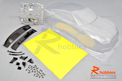 1/10 RC On-Road Car Nissan GTR PC Transparent 180mm Body with Light Box, Rear Spoiler &amp; Masking Tape