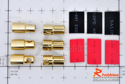 8.0mm Gold Connectors &amp; Shrink Plastic Tubes Set (3 Pairs)