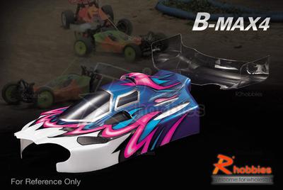 1/10 RC Off-Road Car B-MAX4 Buggy PC Transparent 140mm Body with Light Box, Rear Spoiler &amp; Decal