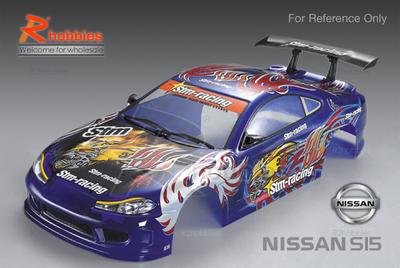 1/10 RC On-Road Car NISSAN S15 PC  Transparent 190mm Body with Light Box, Rear Spoiler, Decal &amp; Masking Tape