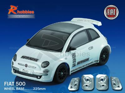 1/10 Fiat 500 PC Transparent RC Car Body with Decals, Light Box &amp; Spoilers