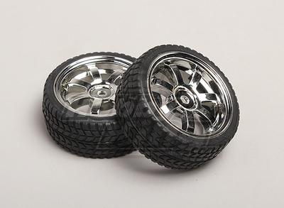 1:10 Scale Wheel/Tire Set (2pcs) 7-Spoke RC Car 26mm