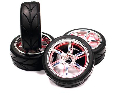 Integy 6-Spoke Complete Wheel/Tire Set Wide Offset (4) Red INTC23486RED