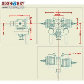 CNC CRRC GF55II 55cc Twin Cylinder Gasoline Engine/Petrol Engine for RC Airplane with Walbro Carburetor