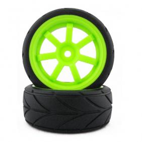 Wheels Set For 1/10 Racing Car With  Green  Hub Rim (2pcs)