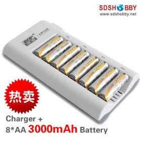 Best Seller MP808 8-Slot Charger with 8pcs*3000mAh AA Battery