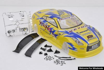 1/10 Painted RC Car Body With Rear Spoiler (Gold)