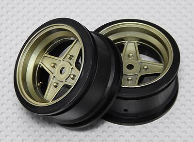 1:10 Scale Wheel Set (2pcs) Gold/Black 4-Spoke RC Car 26mm (No Offset)