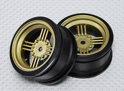 1:10 Scale Wheel Set (2pcs) Gold/Black Retro 4-Spoke RC Car 26mm (No Offset)