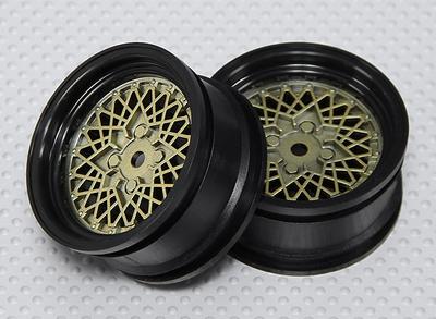 1:10 Scale Wheel Set (2pcs) Gold/Black Hot Wire RC Car 26mm (No Offset)