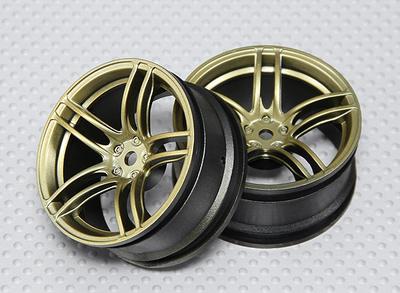 1:10 Scale Wheel Set (2pcs) Gold Split 5-Spoke RC Car 26mm (3mm Offset)