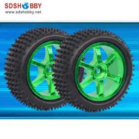 D88*W34*d12mm Front Wheels Combo (with Tire and Wheel Rim) for 1/10 Off-road Buggy-Green Color