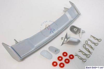 1/10 RC Car Body Rear Spoiler &amp; Side Mirror Set (Silver)