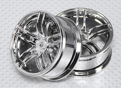 1:10 Scale Wheel Set (2pcs) Chrome Split 5-Spoke RC Car 26mm (3mm offset)