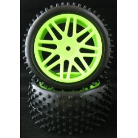 HSP Rear Wheels Set 66037 (including Tires and Green Hub/Wheel Rim-2pcs) for 1/10 Buggy Car