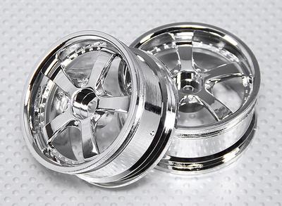 1:10 Scale Wheel Set (2pcs) Chrome 5-Spoke RC Car 26mm (no offset)