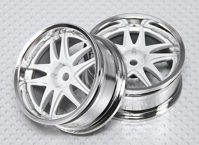 1:10 Scale Wheel Set (2pcs) White/Chrome Split 5-Spoke RC Car 26mm (no offset)