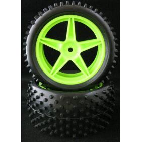 HSP Rear Wheels Set 66027 (including Tires and Green Hub/Wheel Rim-2pcs) for 1/10 Buggy Car