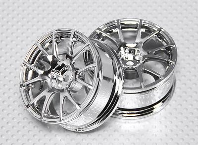 1:10 Scale Wheel Set (2pcs) Chrome Split 6-Spoke RC Car 26mm (3mm offset)