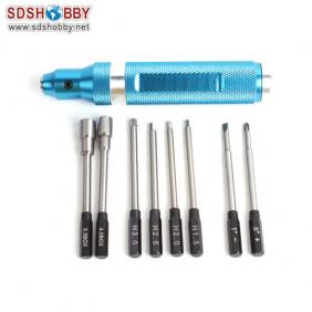 Eight-in-One Tool Kit with Aluminum Alloy Handle Outer/Inner Hexagonal Terminal +Handle