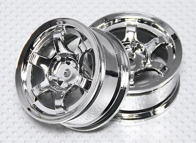 1:10 Scale Wheel Set (2pcs) Chrome 6-Spoke RC Car 26mm (no offset)