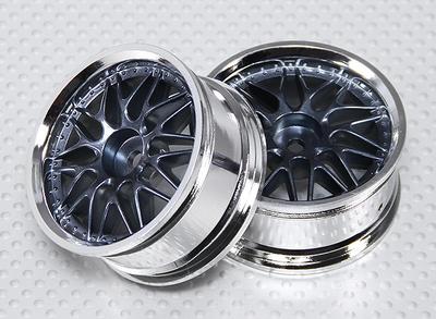 1:10 Scale Wheel Set (2pcs) Chrome/Gun Metal 'Y' 7-Spoke RC Car 26mm (No Offset)