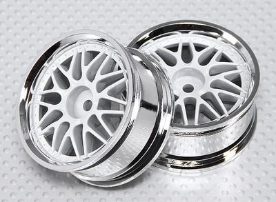 1:10 Scale Wheel Set (2pcs) White/Chrome Split 10-Spoke RC Car 26mm (no offset)