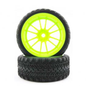 Wheels Set For 1/10 Racing Car With  Green  Hub Rim (2pcs)